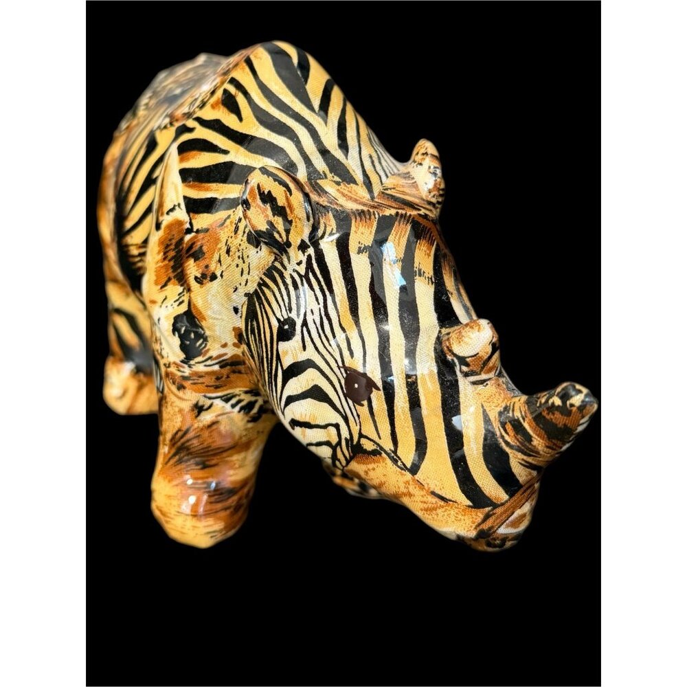 La Vie 8” Glazed Patchwork Rhinoceros Animal Figurine African Safari Vintage